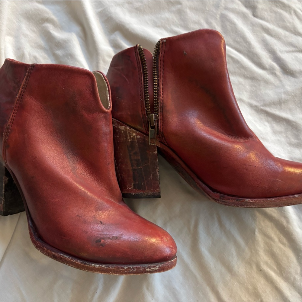 Freebird Red Leather Ankle Booties
